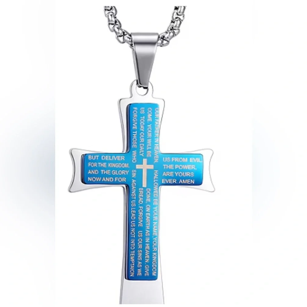 J.P. Army Men's Jewelry Stainless Steel 24 Inch Link Cross Pendant Necklace